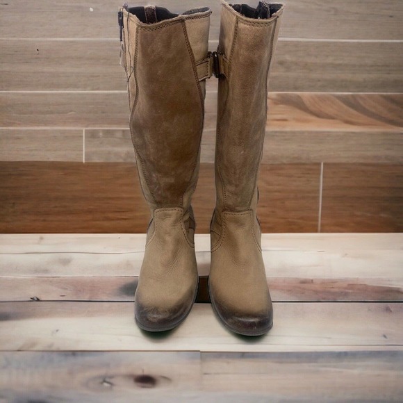 ALDO Brown Leather Zip Tall Buckle Riding Boots Women's Size 37 EU 7US NEW - Picture 1 of 9